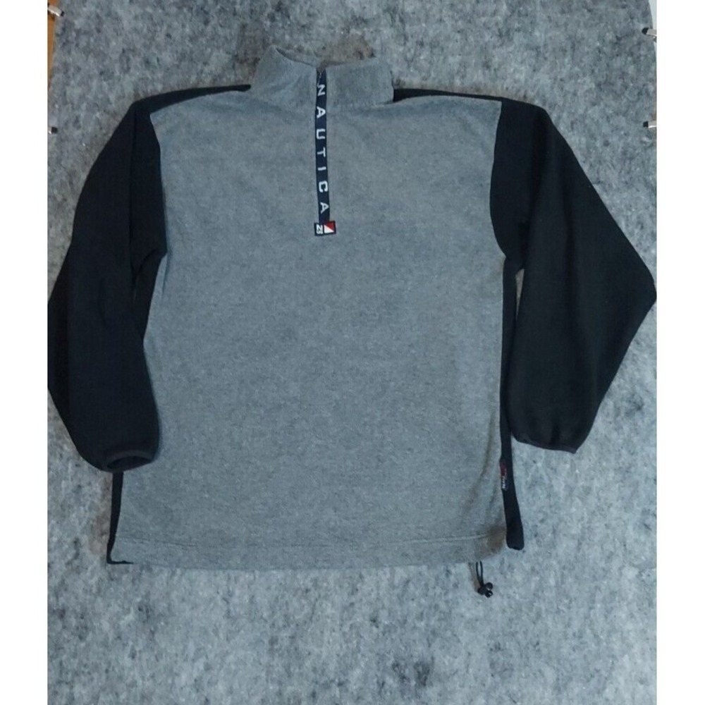 Nautica Sweater Mens XL Gray Black Colorblock Nautitech Fleece 1/4 Zip Spellout